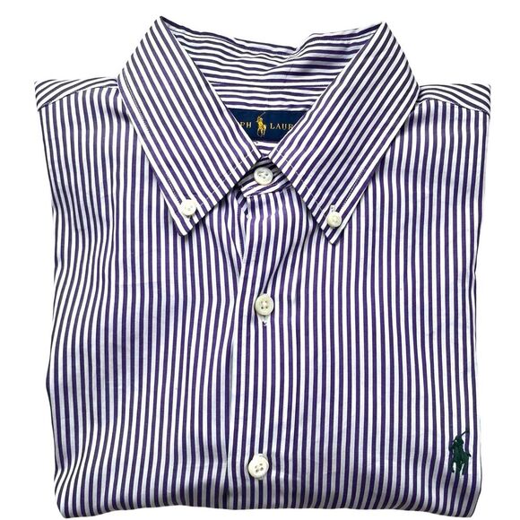 Ralph Lauren blue label Mens button Down Dress Shirt Sz L Purple Stripe Preppy - Picture 1 of 12